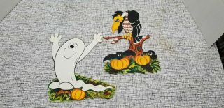 2 Vintage Amscan Halloween Die Cut Decorations Ghost Buzzard Bat Pumpkin