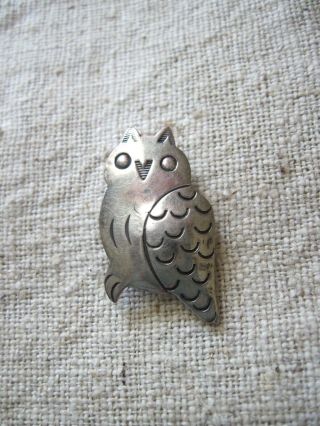 Vintage Sterling Silver Native American Navajo Owl Brooch Pin Signed 1 1/4 "