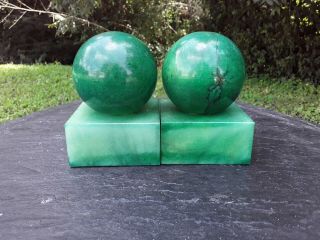 Vintage Italy Florentia Bookends Florentine Green Marble Heavy Book Ends Italian