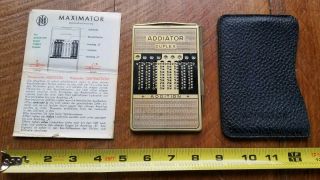 Addiator Duplex Vintage Mechanical Calculator Machine Made Germany Leather Case