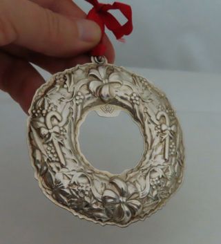 Vintage 2000 Wallace Sterling Silver Christmas Wreath Ornament - 80873