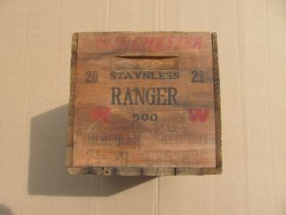 Vintage Winchester Small Arms Staynless Ranger Ammunition Wood Box.