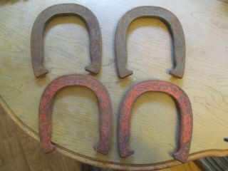 Set Of 4 Vintage,  Diamond Duluth Double Ringer Pitching Horse Shoes 2.  5 Lbs