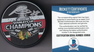 Beckett Patrick Kane Signed Chicago Blackhawks 2010 Stanley Cup Champions Puck 8