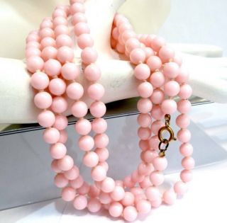 Vintage Art Deco Style Flapper Bead Necklace Pink Lucite Plastic Bead Necklace,