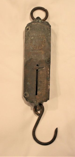 Vintage Brass 50 Improved Spring Balance Scale & Hook Made By Frary 