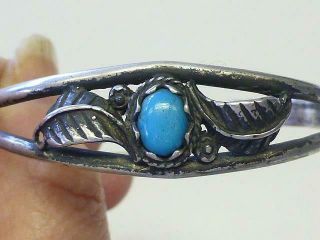 Vintage Navajo Turquoise Leaf Sterling Silver Cuff Bracelet Native American Sml