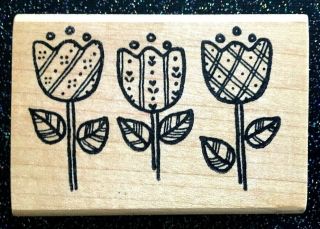 Vintage Rubber Stamp " Tulips With Pattern " By Imagine That 3 1/4 X 2 1/4 "