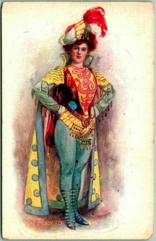 Vintage 1910s Greetings Postcard " 542.  Ready For The Dance " Masquerade Ball
