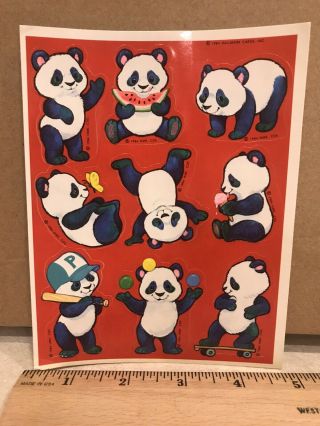 Vintage 1984 Hallmark Cute Panda Bear Stickers 1 Sheet