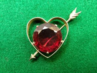 Vintage Sterling Castlecliff Heart Shaped Brooch With Large Red Stone