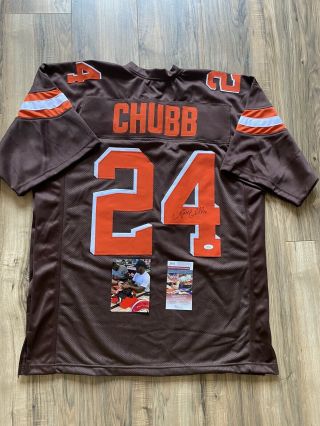 Nick Chubb Signed Cleveland Browns Custom Jersey Jsa Witnessed With Photo