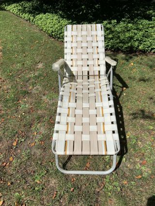 Aluminum Webbed Folding Lawn Patio Porch Chair Chaise Lounge Vintage