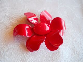Vtg Brooch Pin Huge Puffy Flower Bright Red Perfect Accessory