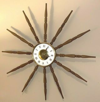 Vintage 1960s Mid Century Welby Starburst Sunburst Atomic Wall Clock Walnut