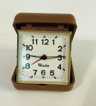 Vintage Westclox Folding Travel Alarm Clock In Case Wind Up
