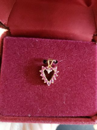 Vintage 14kt Gold Ruby Diamond Heart Shaped Pendant