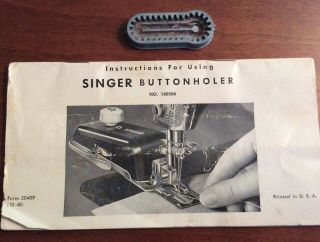 Vintage Singer Sewing Machine Buttonholer Instruction Book & 1 1/16 " Template