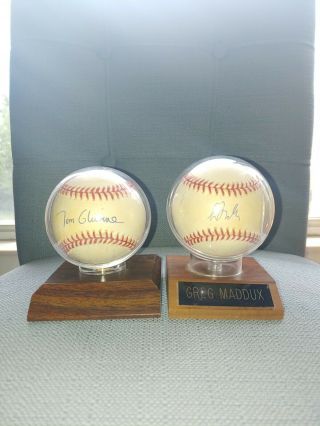 Tom Glavine And Greg Maddux Autographed Rawlings Mlb National League Baseballs