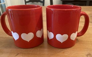 2 Waechtersbach Vintage Coffee Mugs Red W/white Hearts West Germany