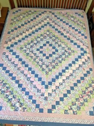 Vintage Quilt Full Twin 64 " X 80 " Barn Raising Diamond Patchwork Cotton Handmade