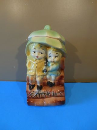 Vintage American Bisque Umbrella Kids Sweetharts Usa 739 Pottery Cookie Jar