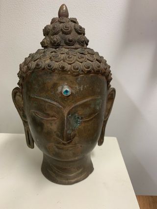 Vintage Large Cast Brass Head Of Hindu God Shiva