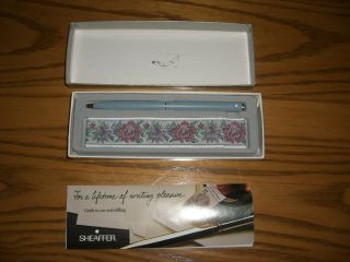 Vintage Sheaffer Ballpoint Pen With Box And Floral Pink Sleeve -