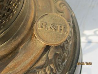 Vintage B & H Lamp Brass & Metal Kerosene Oil Lantern - Electrified 2