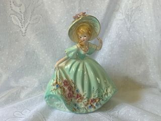 Vtg Josef Originals 8 1/2” Southern Bell Lady Pink Flowers Green Blue Dress Hat
