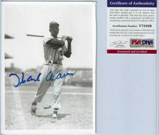 Hank Aaron Autographed Baseball Brace 5x7 B&w Photo Boston Braves Rookie Psa