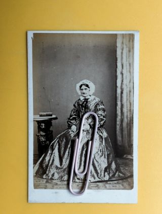 Vintage Cdv Lady Wearing Crinoline Dress Bonnet Evans London