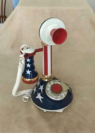 Vintage Red,  White,  & Blue Candlestick Phone 1973 Deco Rotary