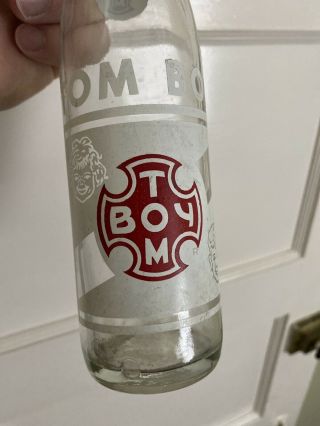 Vintage Tom Boy Soda 12 Oz Glass Bottle Red/white Graphics Indianapolis,  In Good