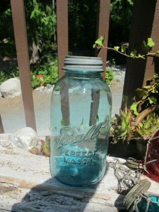 Vintage Aqua Blue 9 Half 1/2 Gallon Ball Perfect Mason Jar W/zinc Lid
