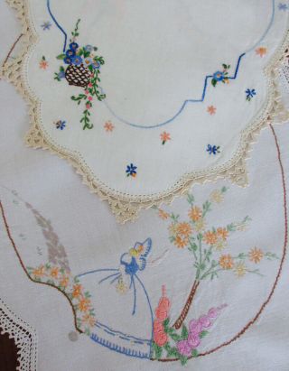 Two Vintage Large Hand Embroidered/crochet Doilies 