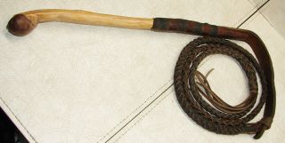 Vintage Natural Wood Handled Braided Leather Cowboy Bull Whip