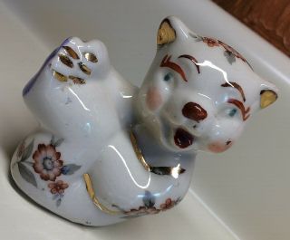 Scarce Vintage Shawnee Pottery Tumbling Bear Figurine Gold & Decal Decorations