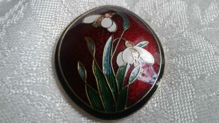 A Vintage Signed Fish Snowdrops Flowers Cloisonne Enamel Brooch Pin