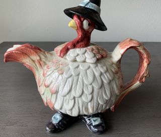 Vintage 1990 Fitz & Floyd Pilgrim Progress Turkey Teapot 32 Oz.  Thanksgiving