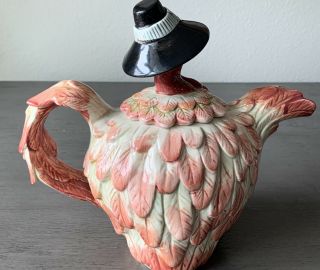 Vintage 1990 Fitz & Floyd Pilgrim Progress Turkey Teapot 32 Oz.  Thanksgiving 3