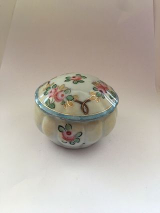 Vtg Antique Ceramic Porcelain Jewelry Trinket Box Decorated W Flowers Hand Paint