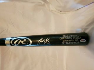 Christian Yelich Signed Full Size Engraved Baseball Bat Psa/dna Le 20/20