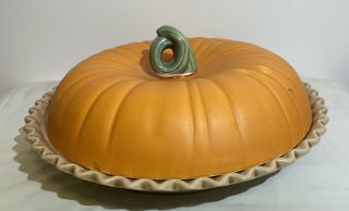 Vintage Ceramic Pumpkin Pie Plate With Pumpkin Cover And Recipe On Plate.