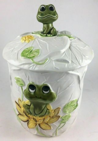 Vintage Mid Century Cookie Jar Frogs Ceramic Neil The Frog 1977