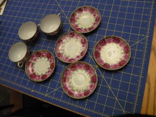 Vintage Nippon T Hand Painted Pink Rose & Gilt Demitasse 3 Cups & 5 Saucers
