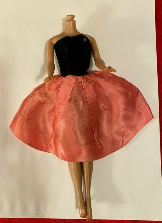 1960s Vintage Barbie Dress Ooak,  Pink Satin Bottom Black Velvet - Like Top.