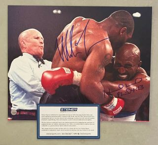Mike Tyson & Evander Holyfield Dual Signed 8x10 Boxing Photo Steiner Hof