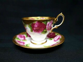 Vintage Royal Albert Bone China Old English Rose Heavy Gold Trim Cup & Saucer