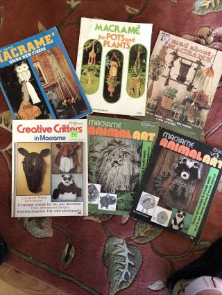 6 Vintage Macrame Pattern Instructions Books Animals Owl Horse Lion Fox Dog More
